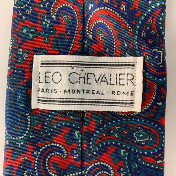 Leo Chevalier mens paisley tie. Blue and red. - Picture 4 of 5